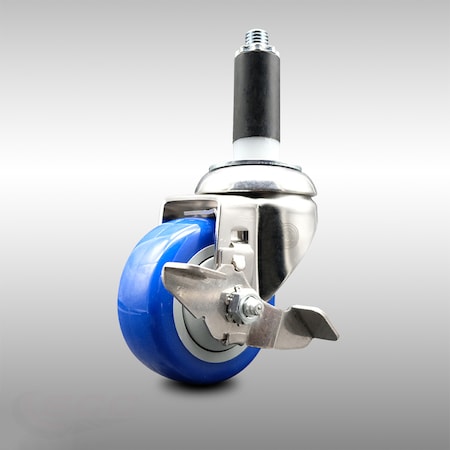 Service Caster 3 Inch 316SS Blue Polyurethane Swivel 1 Inch Expanding Stem Caster Brake SCC-SS316EX20S314-PPUB-BLUE-TLB-1
